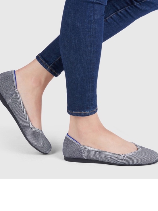 Rothy's Shoes - Rothy's Grey Birdseye Flats with Blue Trim - Gray Womens US 7.5  Shoe NEW